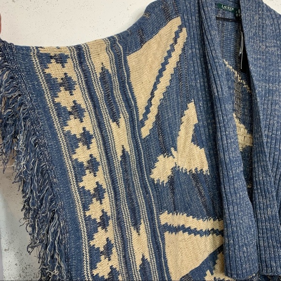 Lauren Ralph Lauren Vintage Aztec Knitted Wool Linen Blend Poncho Shawl Cardigan - Picture 3 of 16
